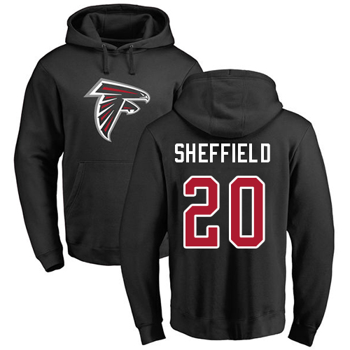 Atlanta Falcons Men Black Kendall Sheffield Name And Number Logo NFL Football #20 Pullover Hoodie Sweatshirts->nfl t-shirts->Sports Accessory